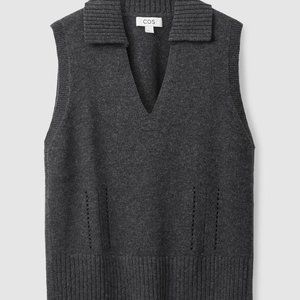 COS Knitted Collar Vest in Dark Grey, Size S